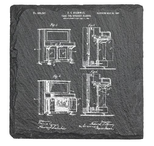Steinway PIANO patent drawing - Laser engraved fine Slate Coaster