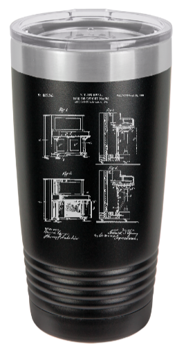 Steinway PIANO patent drawing - engraved Tumbler - insulated stainless steel travel mug