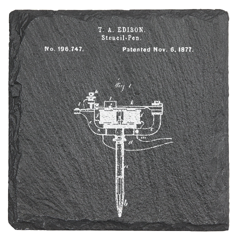 Thomas Edison Electric TATTOO GUN - Stencil pen - Laser engraved fine Slate Coaster