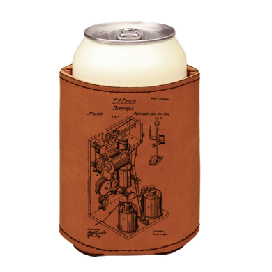 T.A. Edison Telegraph 1869 inventor - engraved leather beverage holder