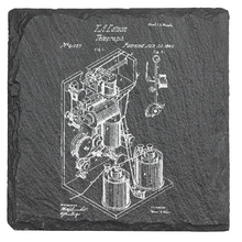 Charger l&#39;image dans la galerie, Edison&#39;s Printing Telegraph patent - Laser engraved fine Slate Coaster
