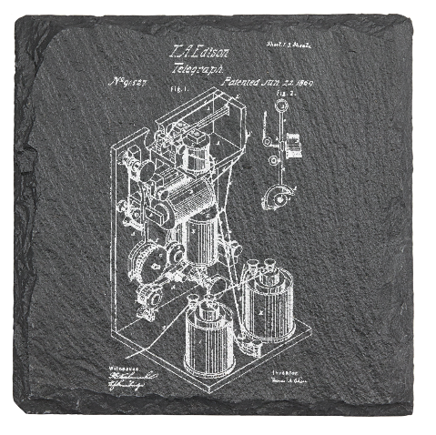 Edison's Printing Telegraph patent - Laser engraved fine Slate Coaster