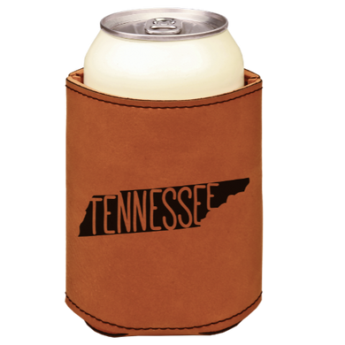 Tennessee state - engraved leather beverage holder