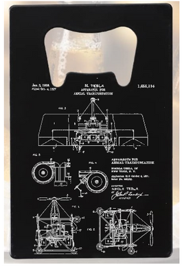 Nikola Tesla Apparatus for Aerial Transportation Vertical Takeoff Airplane - Bottle Opener - Metal