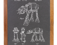 Load image into Gallery viewer, All Terrain Armored Transport, or AT-AT walker patent drawing - Engraved Slate &amp; Wood Cutting board
