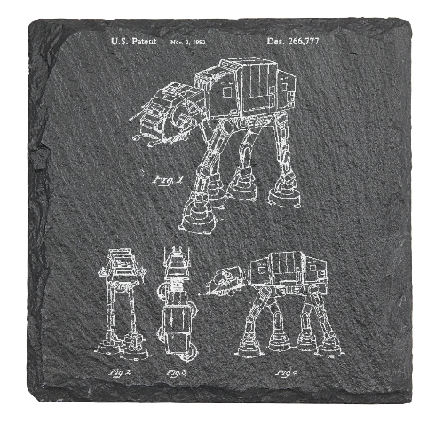 All Terrain Armored Transport, or AT-AT walker patent drawing - Laser engraved fine Slate Coaster