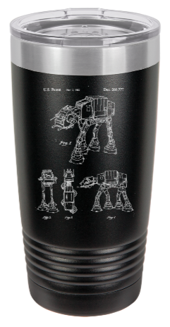 All Terrain Armored Transport, or AT-AT walker patent drawing - engraved Tumbler - insulated stainless steel travel mug