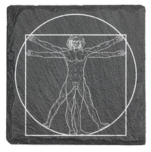 Load image into Gallery viewer, The Vitruvian Man was created by Leonardo da Vinci - Laser engraved fine Slate Coaster
