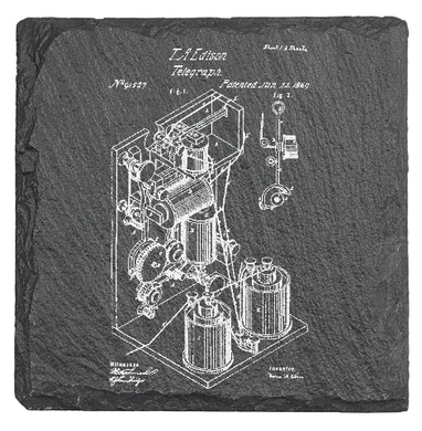 Edison's Printing Telegraph patent - Laser engraved fine Slate Coaster