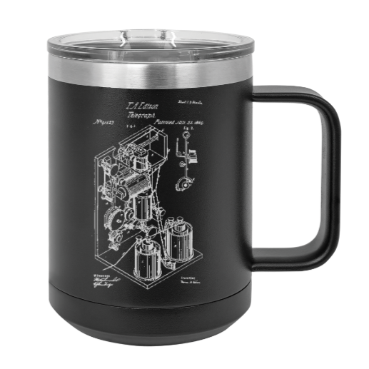 Edison's Printing Telegraph patent engraved - MUG - engraved Insulated Stainless steel