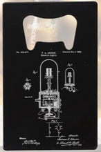 Load image into Gallery viewer, Thomas Edison ARC lamp Patent - Bottle Opener - Metal
