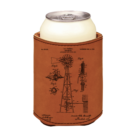 Windmill 1906 Turnip Designs - engraved leather beverage holder