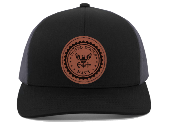 US NAVY  - engraved Leather Patch hat