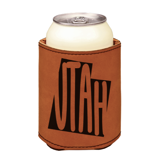 Utah state - engraved leather beverage holder