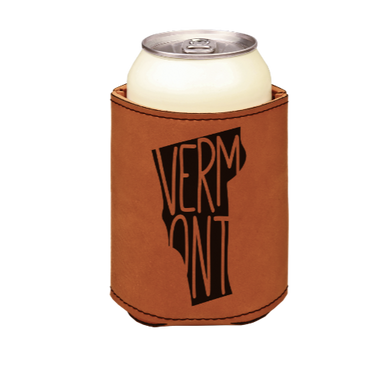 Vermont state - engraved leather beverage holder