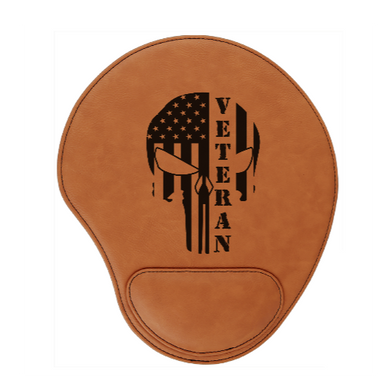 Veteran flag skull - engraved Leather Mouse Pad