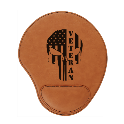 Veteran flag skull - engraved Leather Mouse Pad