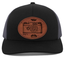 Cargar imagen en el visor de la galería, wind up film Camera HAT - Engraved on leather patch hat
