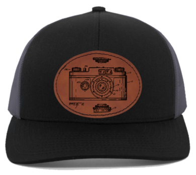 wind up film Camera HAT - Engraved on leather patch hat
