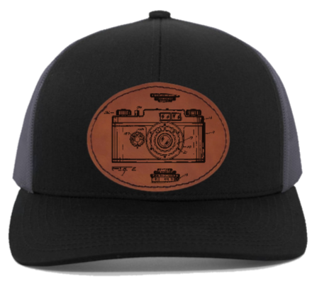 wind up film Camera HAT - Engraved on leather patch hat