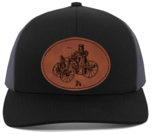 Cargar imagen en el visor de la galería, Historic Steam fire engine engraved leather patch hat
