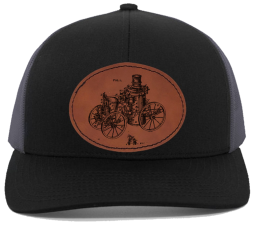 Historic Steam fire engine engraved leather patch hat