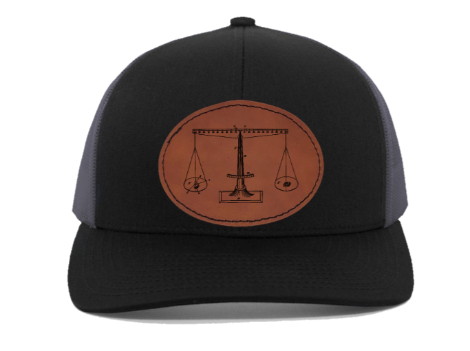 Scales of justice engraved Leather Patch hat