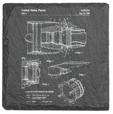 Jet Engine aviation thruster patent drawing - Laser engraved fine Slate Coaster