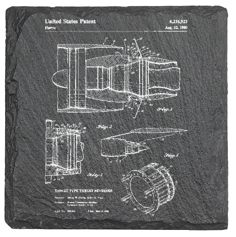 Jet Engine aviation thruster patent drawing - Laser engraved fine Slate Coaster