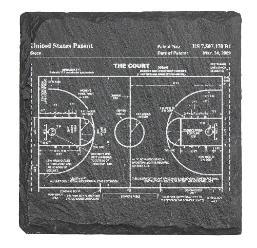 Basketball Court patent drawing - Laser engraved fine Slate Coaster