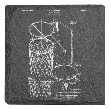 Basketball Net patent drawing - Laser engraved fine Slate Coaster