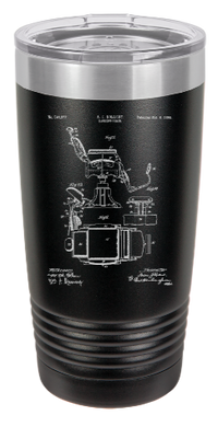 Barber Chair patent drawing - engraved Tumbler - insulated stainless steel travel mug