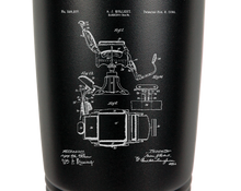 Load image into Gallery viewer, Barber Chair patent drawing - engraved Tumbler - insulated stainless steel travel mug
