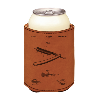 Straight blade - engraved leather beverage holder