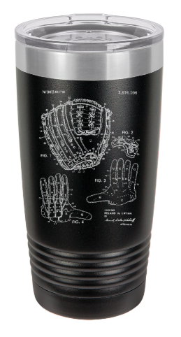 Baseball Glove Mitt patent drawing - engraved Tumbler - insulated stainless steel travel mug