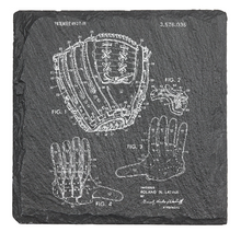 Cargar imagen en el visor de la galería, Baseball Glove Mitt patent drawing - Laser engraved fine Slate Coaster
