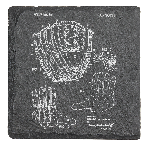 Baseball Glove Mitt patent drawing - Laser engraved fine Slate Coaster