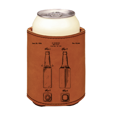 Beer brewing bottle patent drawing  - engraved leather beverage holder