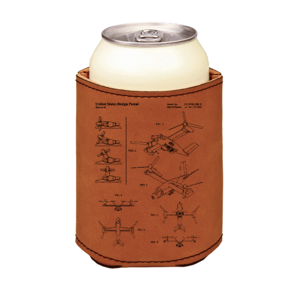 bell v-22 osprey military aircraft - engraved leather beverage holder