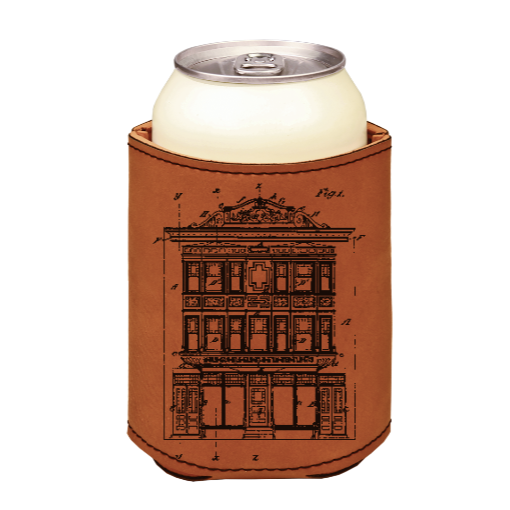 1800s Historical architectural Building Storefront - engraved leather beverage holder