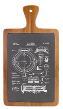 Charger l&#39;image dans la galerie, navigation Compass Patent Drawing from Butte Montana - Engraved Slate &amp; Wood Cutting board
