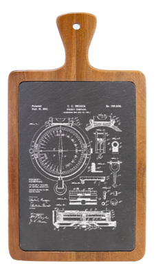 navigation Compass Patent Drawing from Butte Montana - Engraved Slate & Wood Cutting board