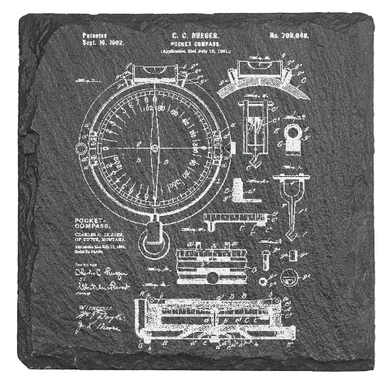 navigation Compass - Laser engraved fine Slate Coaster