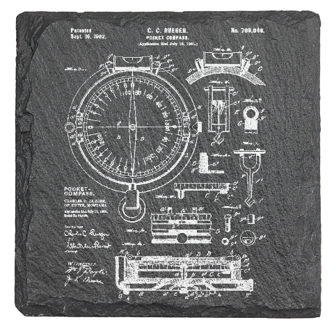 navigation Compass - Laser engraved fine Slate Coaster