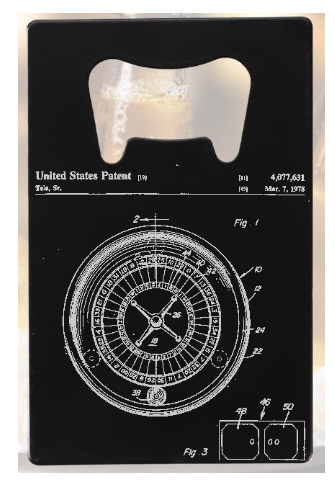 Roulette Wheel vintage casino patent drawing - Bottle Opener - Metal