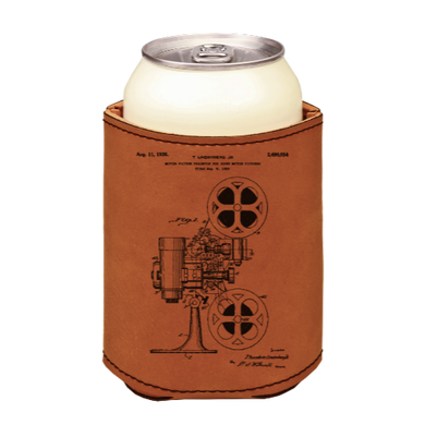 Cinema Movie Camera Projector - engraved leather beverage holder
