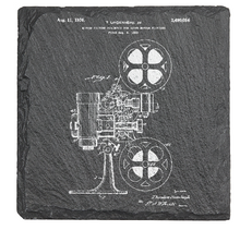 Load image into Gallery viewer, Cinema Movie Camera Projector Patent drawing - Laser engraved fine Slate Coaster
