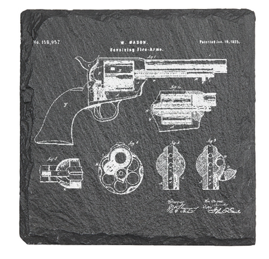 Colt Peacemaker Revolver Patent 1875 - Laser engraved fine Slate Coaster