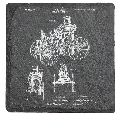 Historic Steam fire engine - Laser engraved fine Slate Coaster