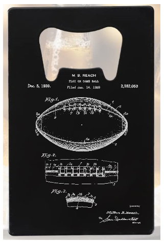 Football patent drawing - Bottle Opener - Metal